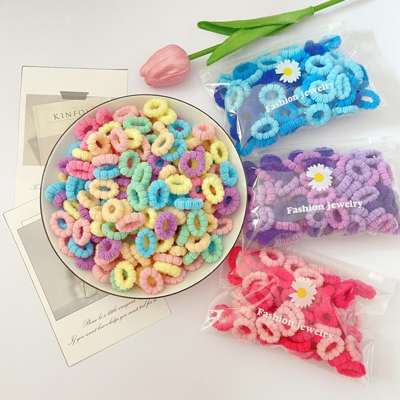 100PCS  Children's Candy Color Seamless High Elastic Headband Hair Loop Flower Small  Band High Hair Accessories.