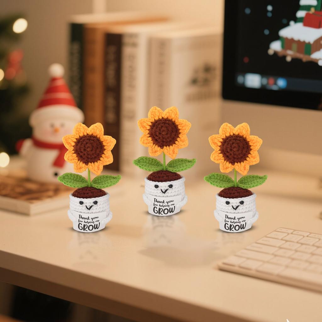 Handmade Knitted Finished Product Of Crocheted Sunflower Potted Ornament