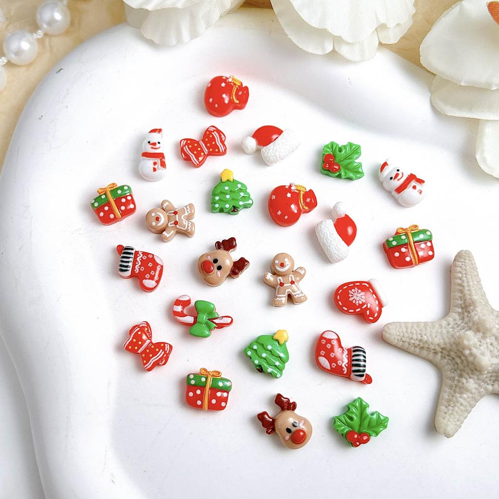 11PCS Cute Painted Snowman Gloves Resin Nail Charms 1D Cartoon Reindeer Gift Box Nail Art Decorations DIY Christmas Nail Parts