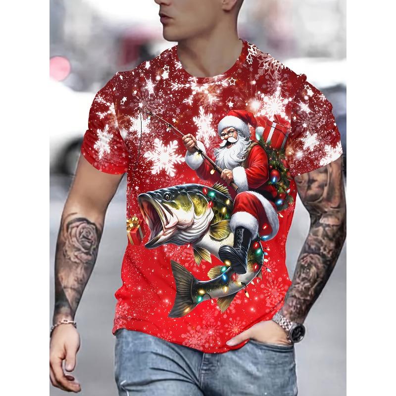 Summer Creative Fashion Santa Claus Style Printed T-shirt Casual Fashion Loose Versatile Comfortable Men's T-shirt