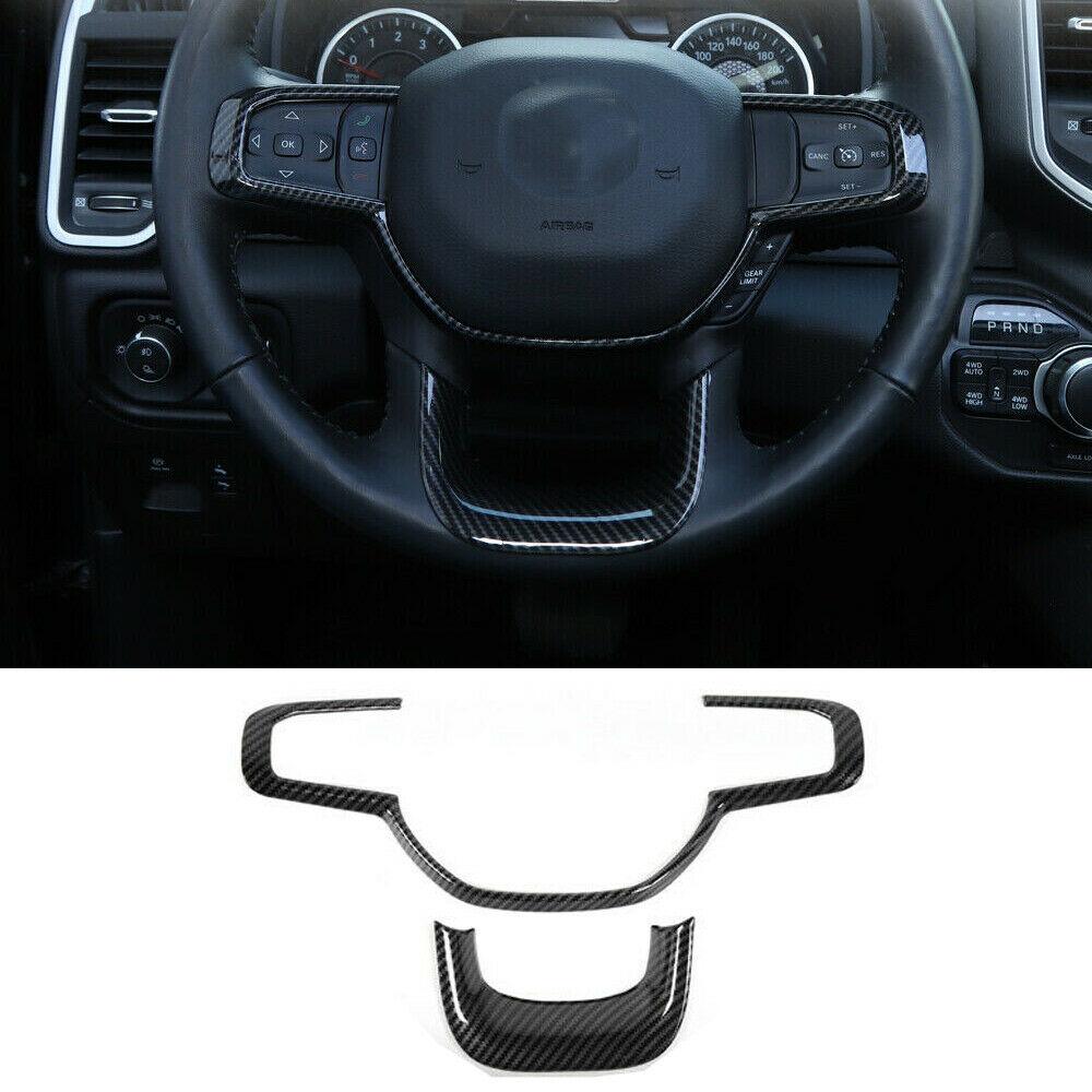 Carbon Fiber Interior Steering Wheel Cover Trim Frame For Dodge Ram 1500 2018+