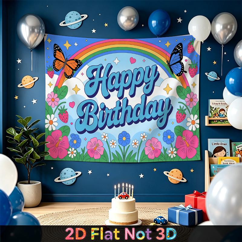 Party Backdrop Happy Birthday Birthday Floral Rainbow Butterfly Photo Booth Background Front Door Decor