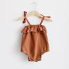 Summer Baby Girls Rompers Solid Cotton Linen Infant Romper Ruffles Slip Strap Kids Playsuit Jumpsuits Onepiece Baby Clothes