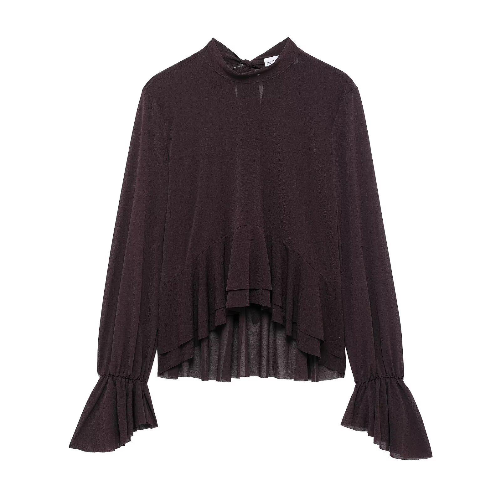 

2025 Spring Women s European & American Style Bow Layered Round Neck Long Sleeve Top Extra Small