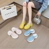 Women's Shoes Fashion Punching Soft Cowhide Drill Word with Round Head Light Thick Flat Bottom Bag Head Slippers 55018-7
