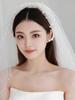 2022 French Style White Beaded Bridal Veil & Mid-Length Wedding Dress