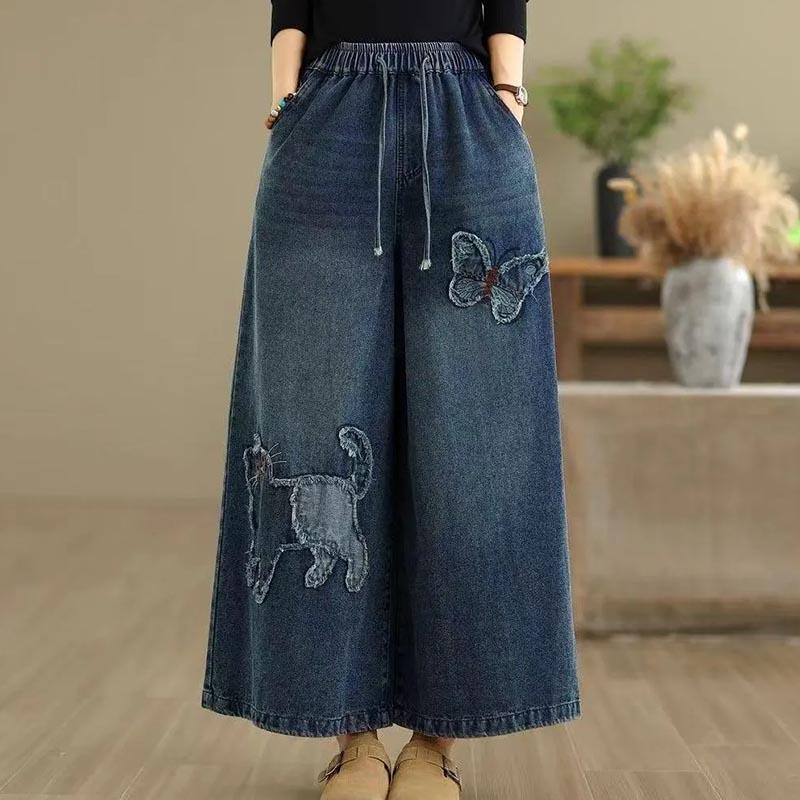 Pants for Women Elastic High Waist Long Trousers Plus Size Thickened Stretchy Solid Colour Versatile Casual Wide Leg Jeans Pants