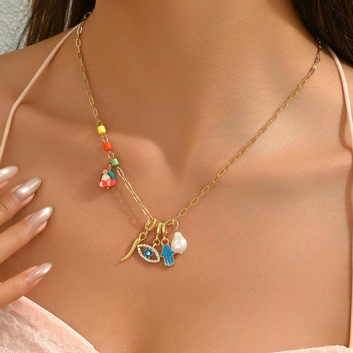 

Women s Necklace with Unique Oil Drop Design, Diamond-Encrusted Devil s Eye Long Pendant Clavicle Chain Necklace XL5643