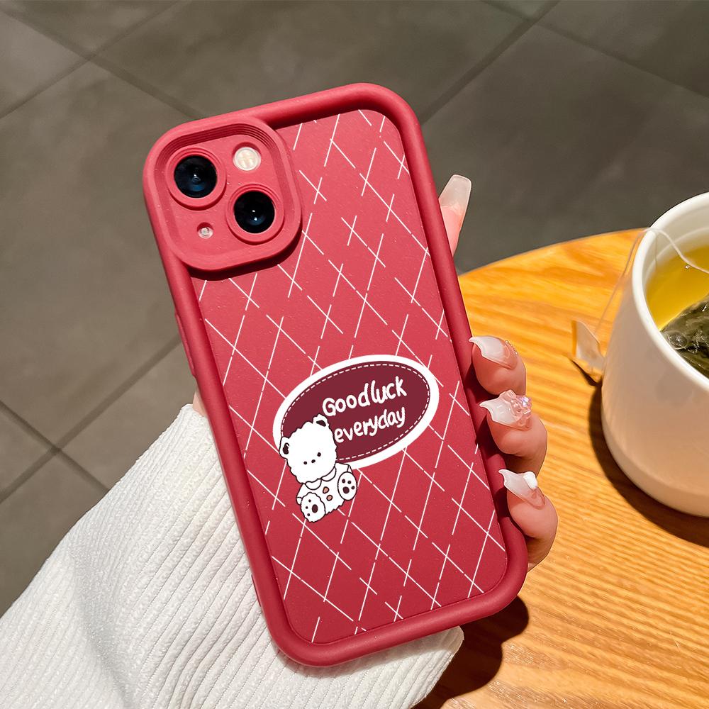 

Для iPhone 16 15 14 13 12 11 Pro Max XS Max XR X SE 8 7 Мягкий силиконовый защитный чехол для телефона с рисунком в виде медведей и сеткой iPhone SE 2020 красный