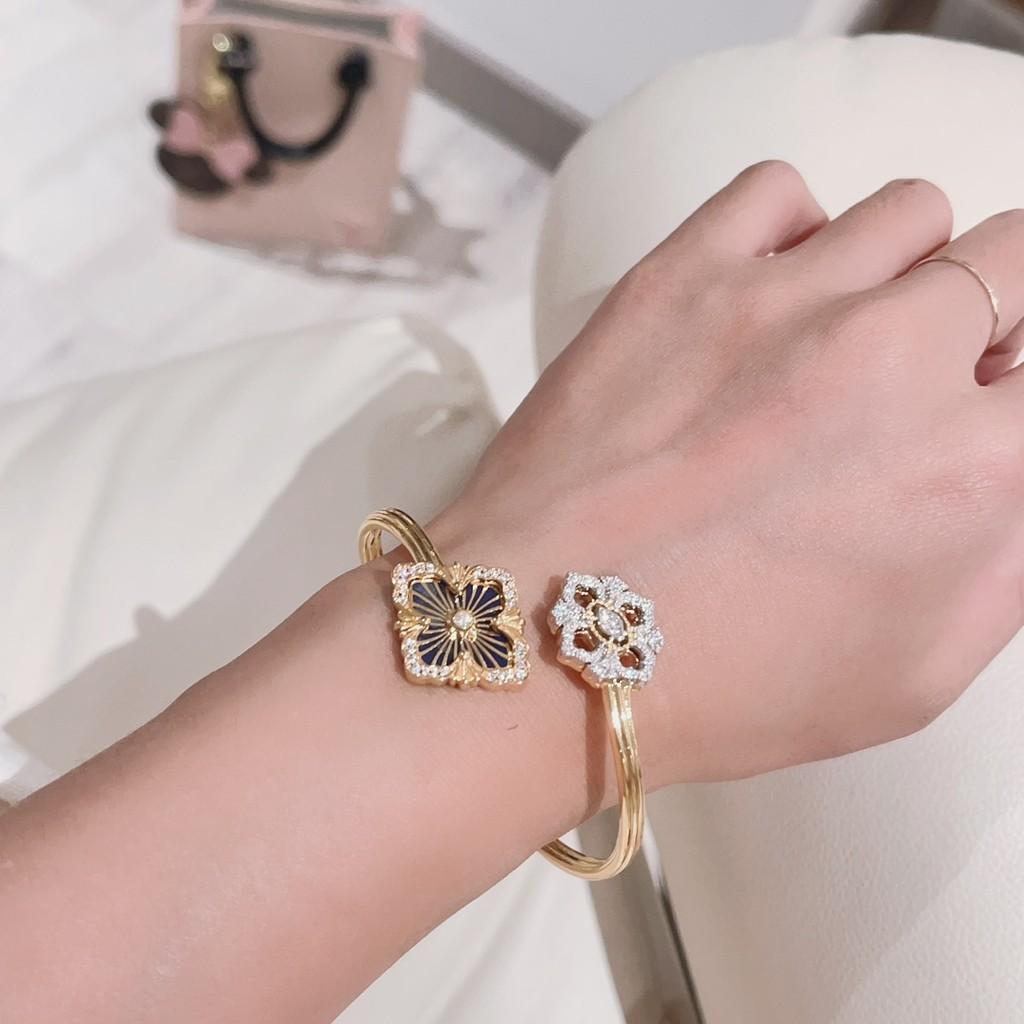 Italian high-end jewelry brand retro palace wind belt diamond brushed four leaf clover shell agate jade bangle V material