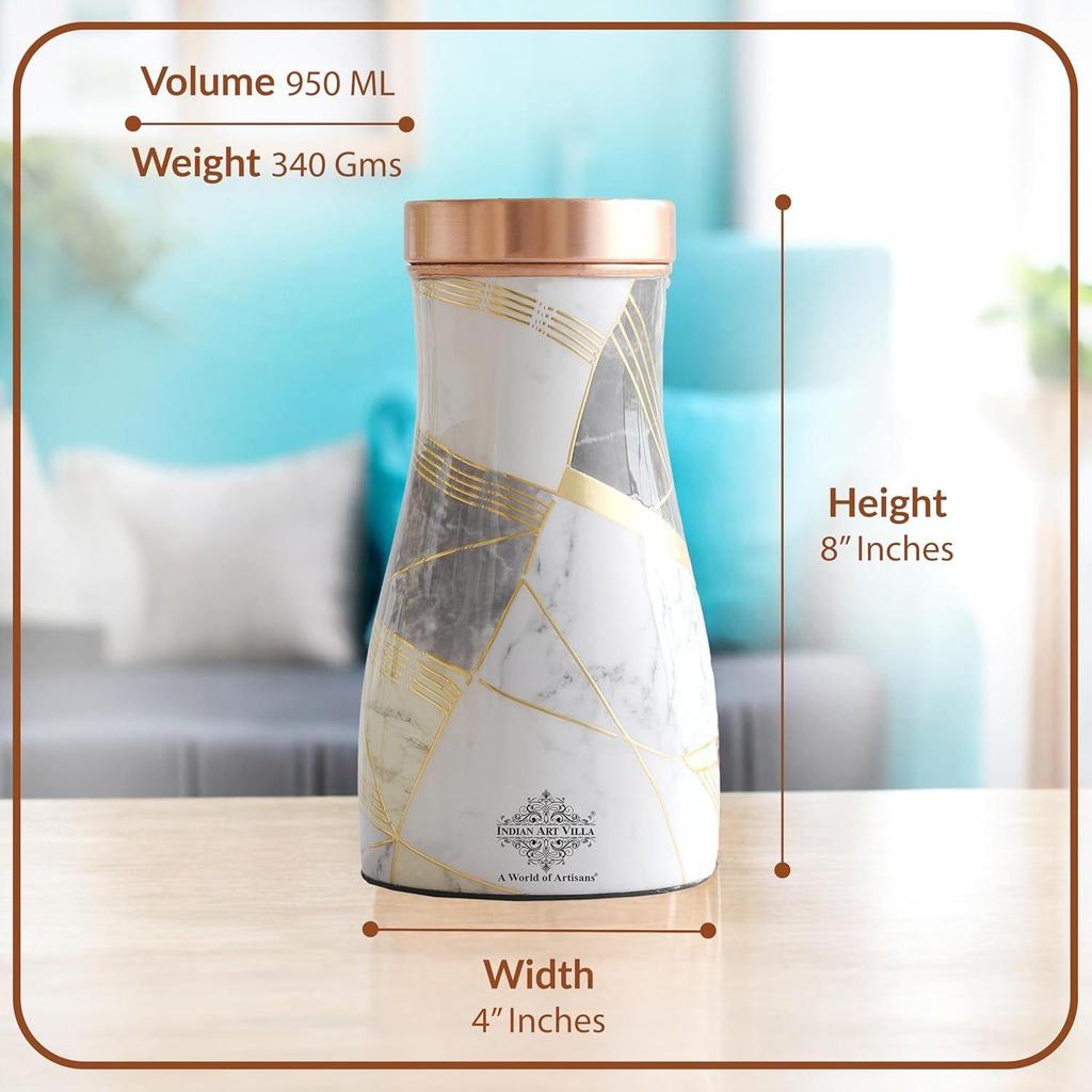 Gold Marble Print Copper Water Bedroom Bottle, Designer Copper Drinkware, Volume- 950 ML