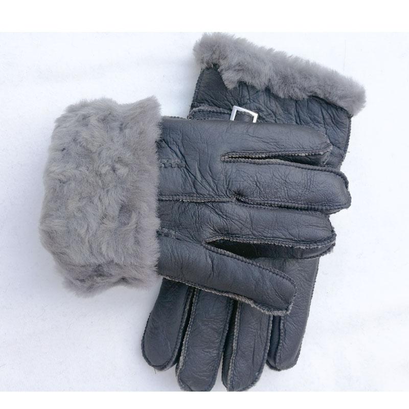 Lammfellhandschuhe Herren Dick Winter Warm Große Größe Outdoor Winddicht Kalt Handgenäht Genäht Leder Fingerhandschuhe