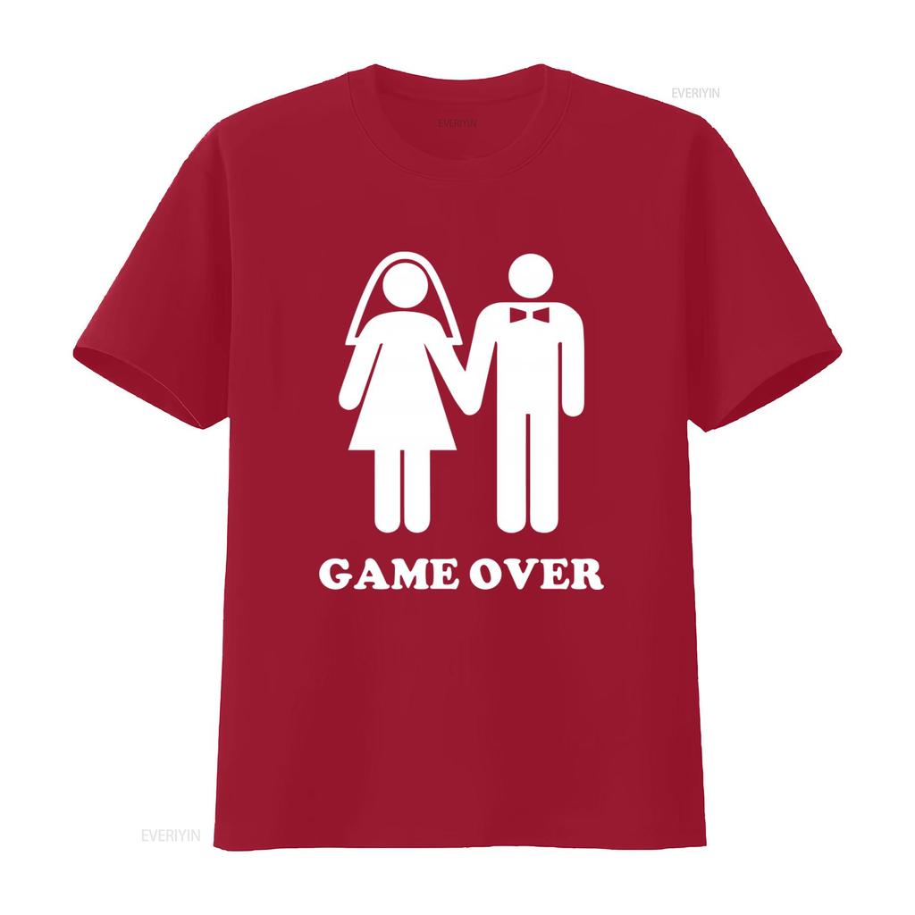 Funny Game Over Design Bachelor Party Men Wedding Groom T Shirt vintage Washed designer clothes Comfortable graphic Casual