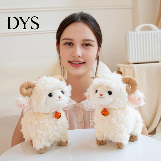 Stuffed Toy with Bells Cute Sheep Plush Doll Bell, Soft Animal Stable Standing Fluffy Croissant Figurine Toy, Curly Fabric Embroidery Details