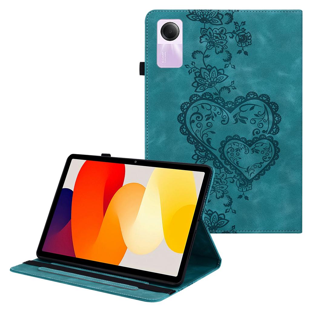 For Xiaomi Redmi Pad SE Leather Case Heart Imprint Foldable Stand Card Slot Stylus Holder Tablet Cover