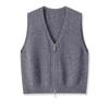 Women Knitwear Autumn Women Double Zipper V-neck Chic Simple Sleeveless Sweater Vest Out Wear Warm Gray Knitted Coat Cardigan