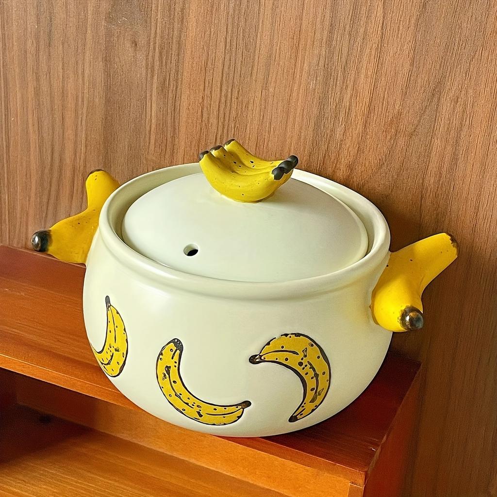DearDali Banana Ceramic Pot,Whimsical Banana Design,Double Handle, High Temperature Oven Safe, Ideal for Cooking, Steaming, and Boiling