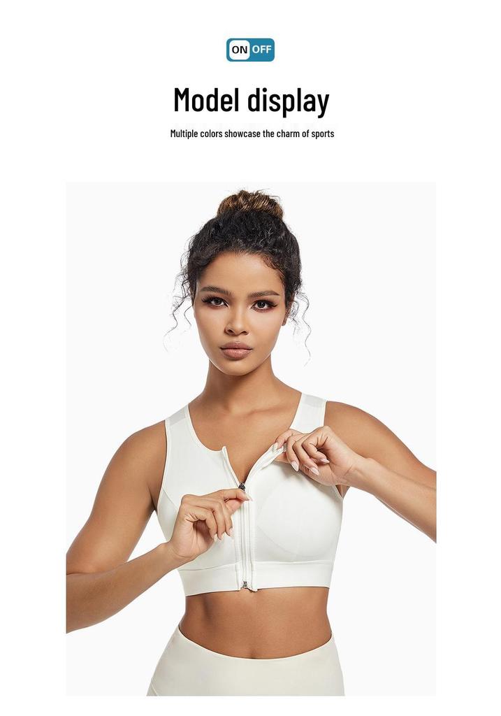 Women's Wireless Sports Bra - Front Zipper, Anti-Sag, Shockproof, Plus Size, Beautiful Back Design for Fitness and Running