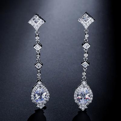 ZAKOL Eleganti Orecchini a Pendente a Goccia AAA Zircone Scintillante per Donna Moda Colore Rame CZ Lungo Orecchino a Pendente Festa Zircone Regalo