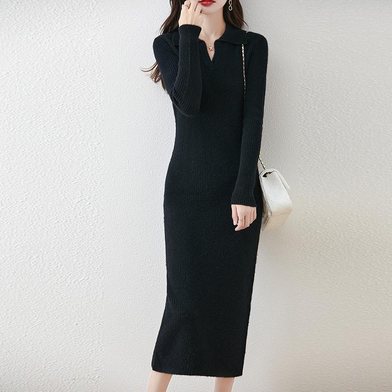 

Жіноча сукня-светр 100% вовна СУЧАСНА НОВИНКА SAGA Трикотажний довгий пуловер Зимові джемпери Вовняна довга сукня Жіноча 2XL чорний