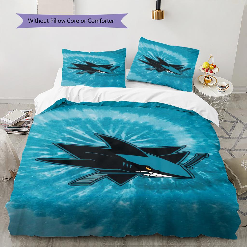 Set Biancheria da Letto con Fantasia San Jose Sharks Copripiumino Federa Decorazione per la Casa Regalo (1 * copripiumino + 2 * federa, senza nucleo)