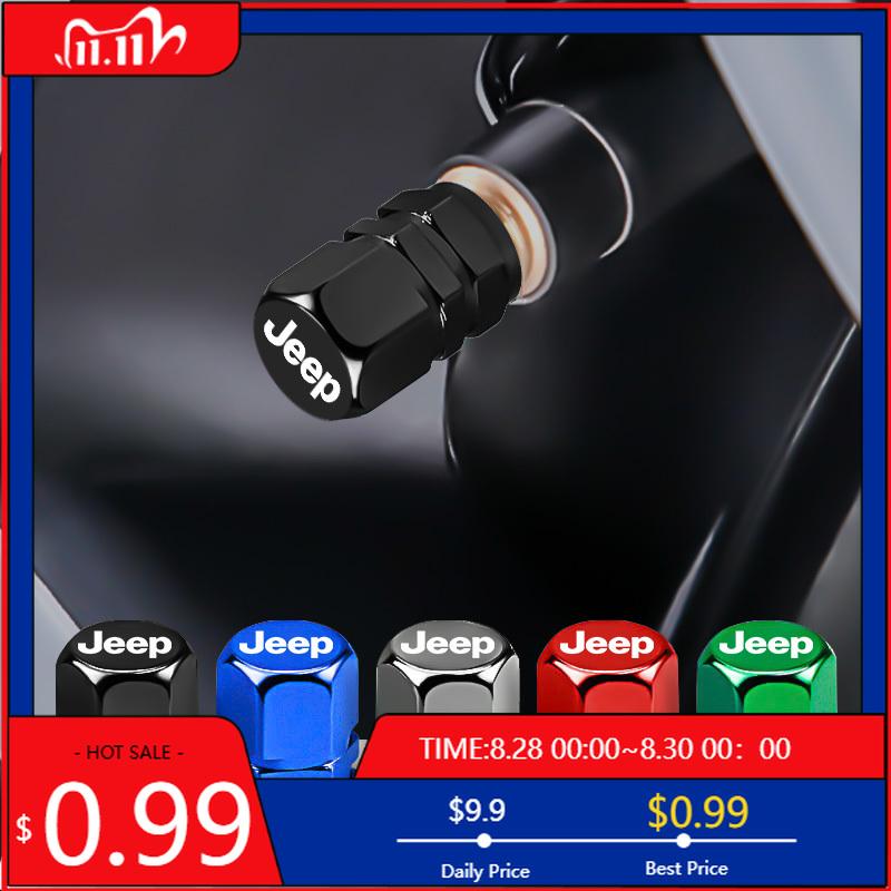 Cup Holders 4Pcs Alloy Car Tire Valve Cover Auto Wheel Valves Stem Cap For Jeep Grand Cherokee Wrangler JK Gladiator Compass Ren