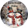 Round Metal Tin Sign Art Painting Wreath Decorative Plates Cartoon Snowman Christmas Poster for Home Garden Garage Wall Decor