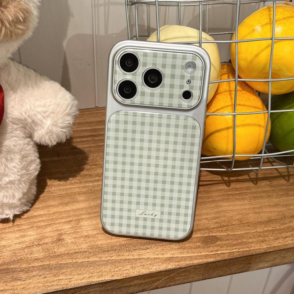 Acrylic Ice Feel Light Green Plaid Phone Case for Apple