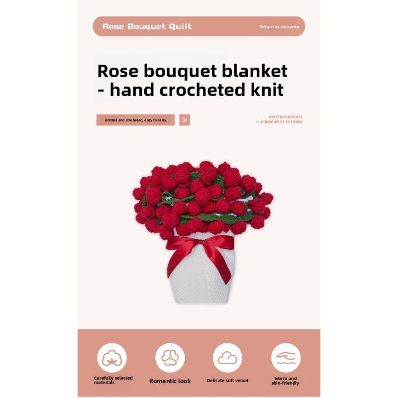 Country-style Rose Bouquet Blanket Valentine's Day Gift for Best Friends Knitted Hyacinth Wool Blanket