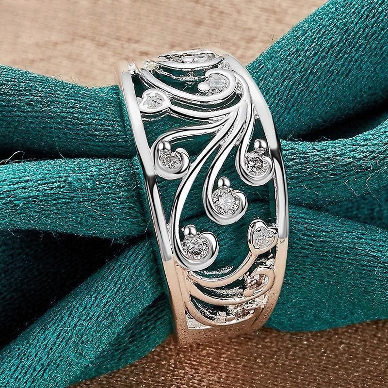 Ladies' Hollowed Out Zircon Ring, Engagement Ring Versatile Fashion Jewelry Holiday Gift