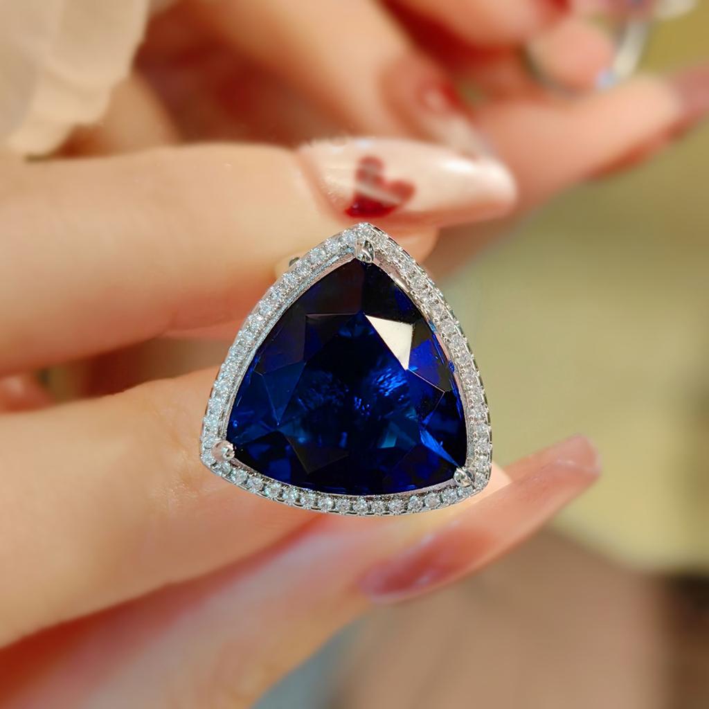 Bird'S Nest Cut Red Diamond Fat Triangle Ring Set Women'S Luxury Royal Sapphire Earrings Pendant