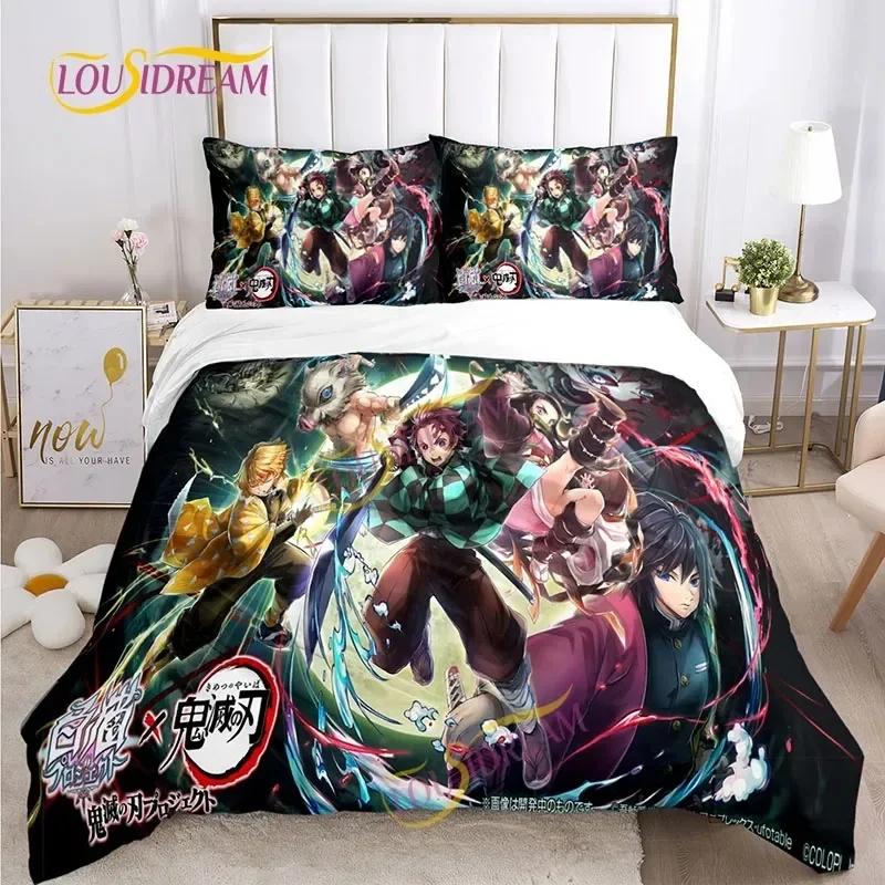 

Demon Slayer s Japanese cartoon style children s Print bedding set Duvet set comfortable bed size children s girl boy gift EU Single(135*200cm)3pcs