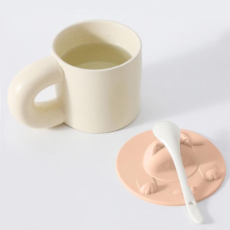 Dustproof Drink Cup Covers Food Grade Silicone Cup Lid Lovely Cats Mug Lid Leakproof Simple Mug Covers