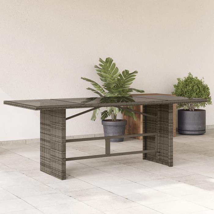 VidaXL Table de Jardin avec Dessus en Verre, Table de Patio Rectangulaire, Meuble d'Extérieur Terrasse, Moderne, Gris Résine 365306