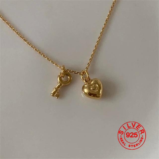 BF CLUB Silver Color Necklace For Women Key Heart Engagement Fine Jewelry Wedding Party Birthday Gift