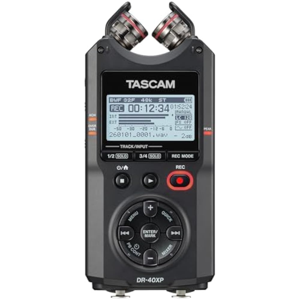 

TASCAM DR-40XP 4 Channel 32 Bit Float Portable Handheld Field Recorder with USB-C Audio Interface...