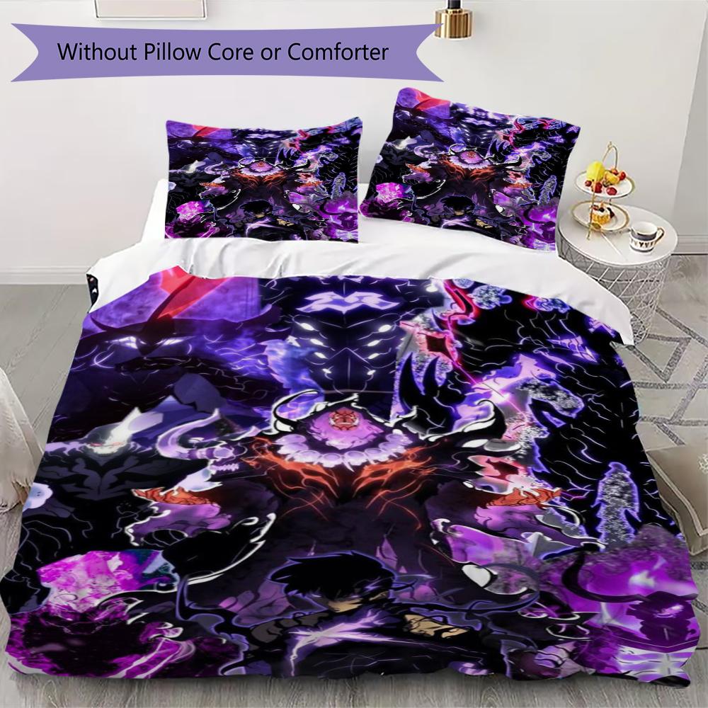 Solo Leveling Pattern Bedding,Quilt Set Quilt Cover Pillowcase Home Birthday Gift(1 * Duvet Cover + 2 * Pillowcase, Without Core)_lx