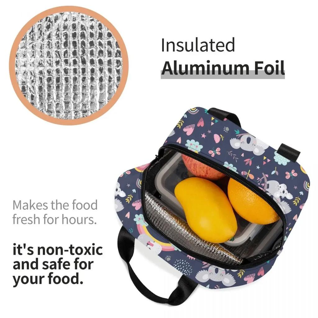 Cute Koala Lunch Bags Portable Insulated Polyester Cooler Thermal Cold Food Picnic Lunch Box for Women Kids