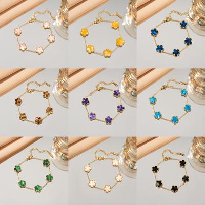 Adjustable Stainless Steel Bracelet for Women Classic Luxury Five Flower Design Fashionable Party Jewelry Gift