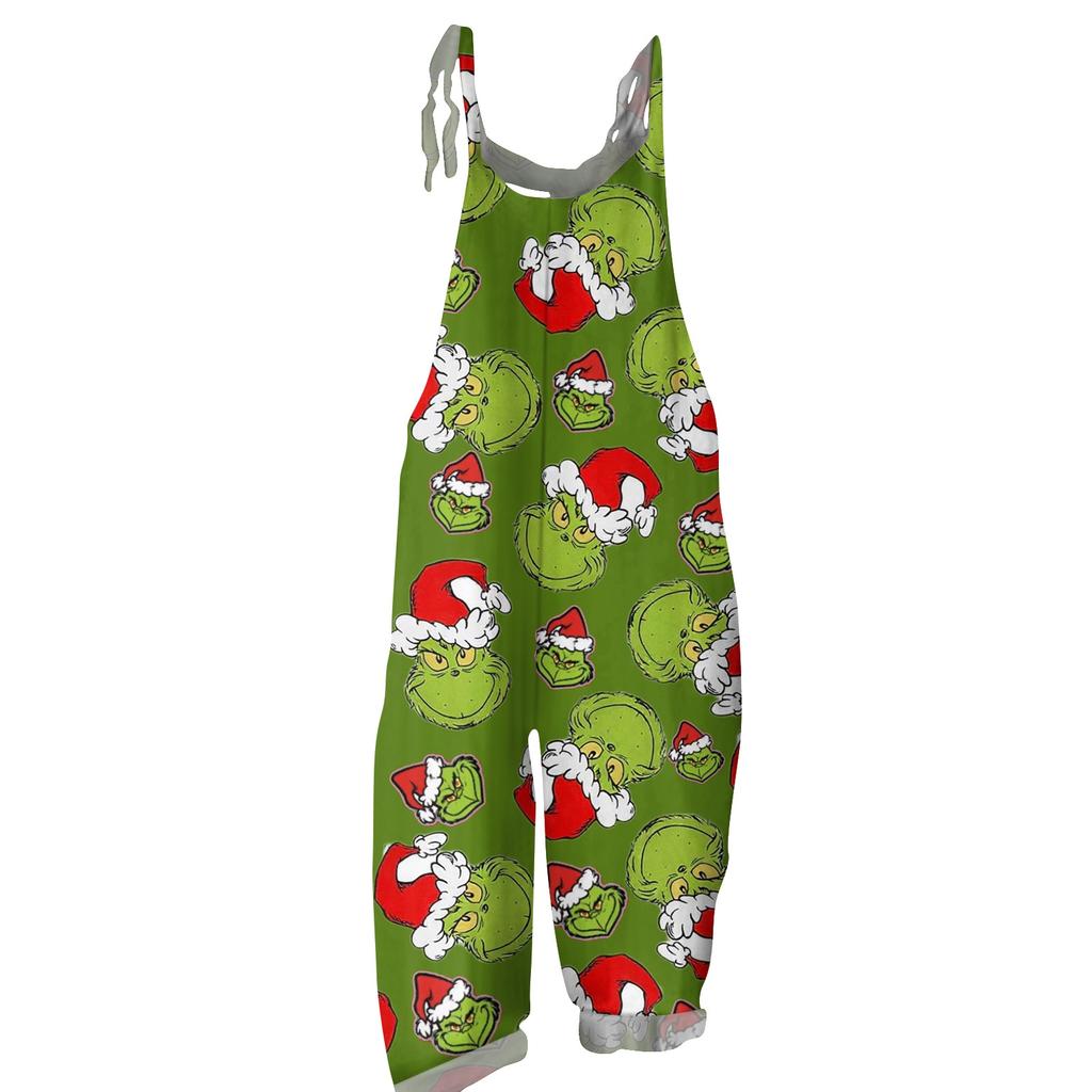 Women's Casual Loose Jumpsuit Christmas Print Wide Leg Jumpsuit Sleeveless With Pockets