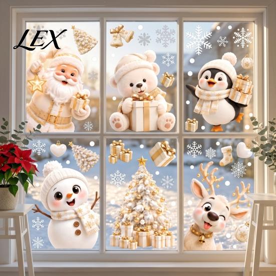 Easy Apply Window Clings 6Pcs Christmas Clings, Xmas Reusable Double Sided Snowman Decals Snowflake for Decorations Home Decor Office Party