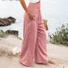 Women Pants Pleated Elastic High Waist Wide Leg Trousers with Pockets Pure Color Loose Fit Spring Casual Long Pants