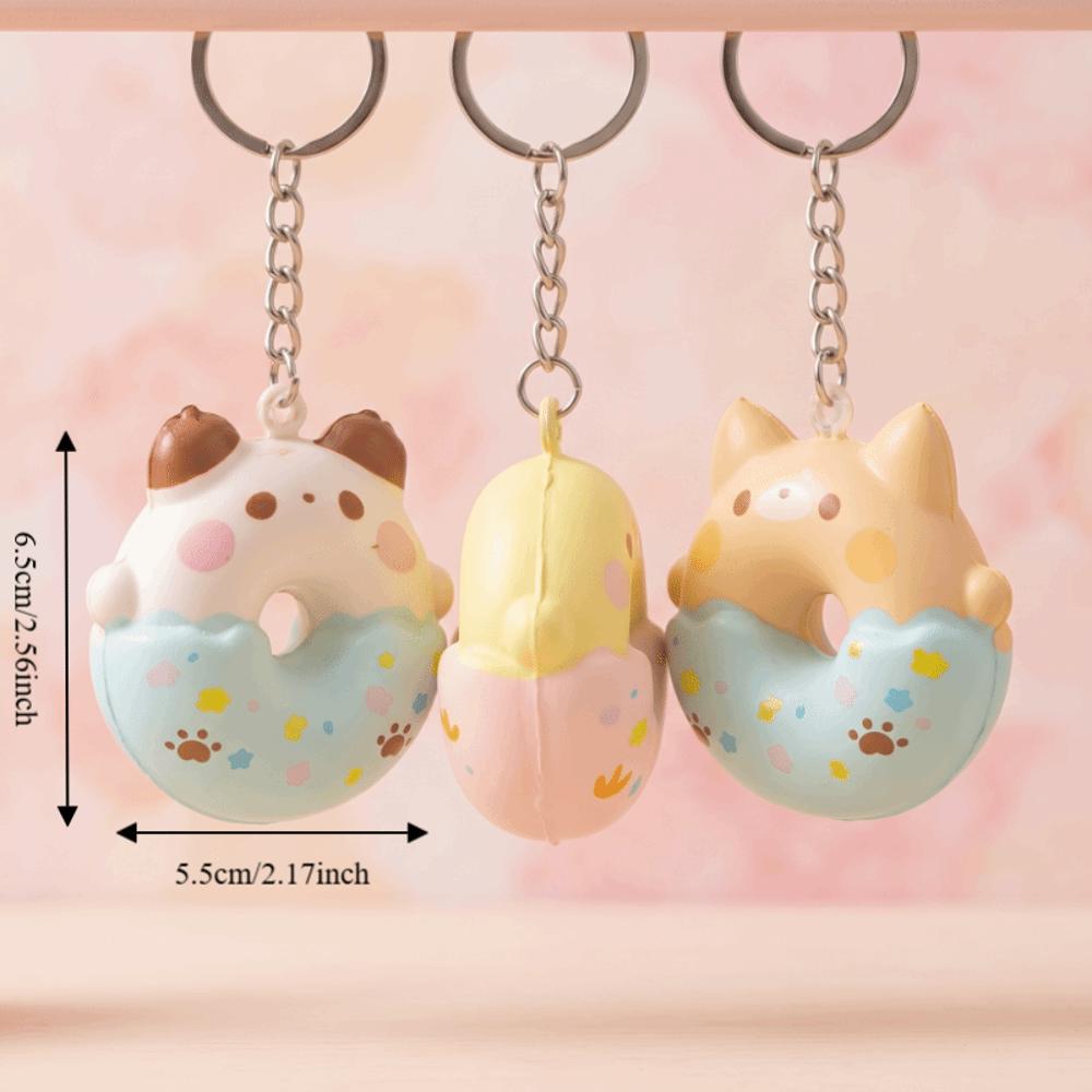Soft Material Donut Pendant Keychain Cute Animal Design Cartoon Donut Pendant Holiday Gift