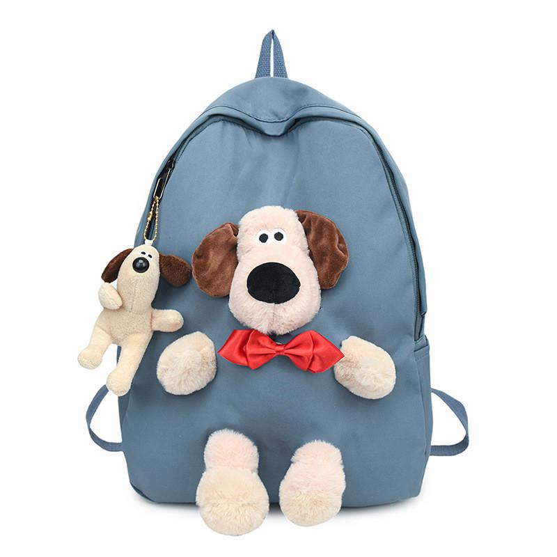 Simple Solid Color Plush Puppy Decoration Large Capacity Backpack Pendant With