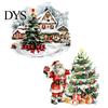 Waterproof Festive Decals Christmas Wall Decals, Watercolor Santa Claus Xmas Tree Village House Sticker, Peel Holiday Decor And Stick Removable
