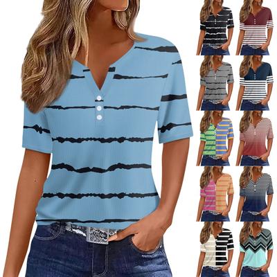 Women's T Shirt Tee Print Button Short Sleeve Tunic Daily Weekend Fashion Basic V- Neck Regular Top