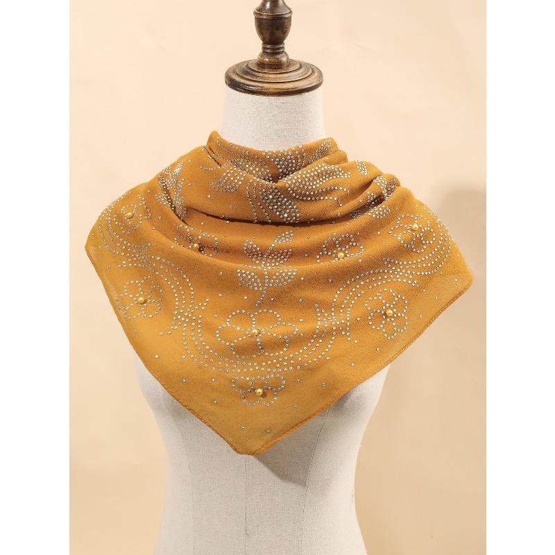 

Горячий Алмазный Однотонный Женский Платок-Повязка Этнический Стиль Имитация Жемчуга и Снега Квадратный Шарф