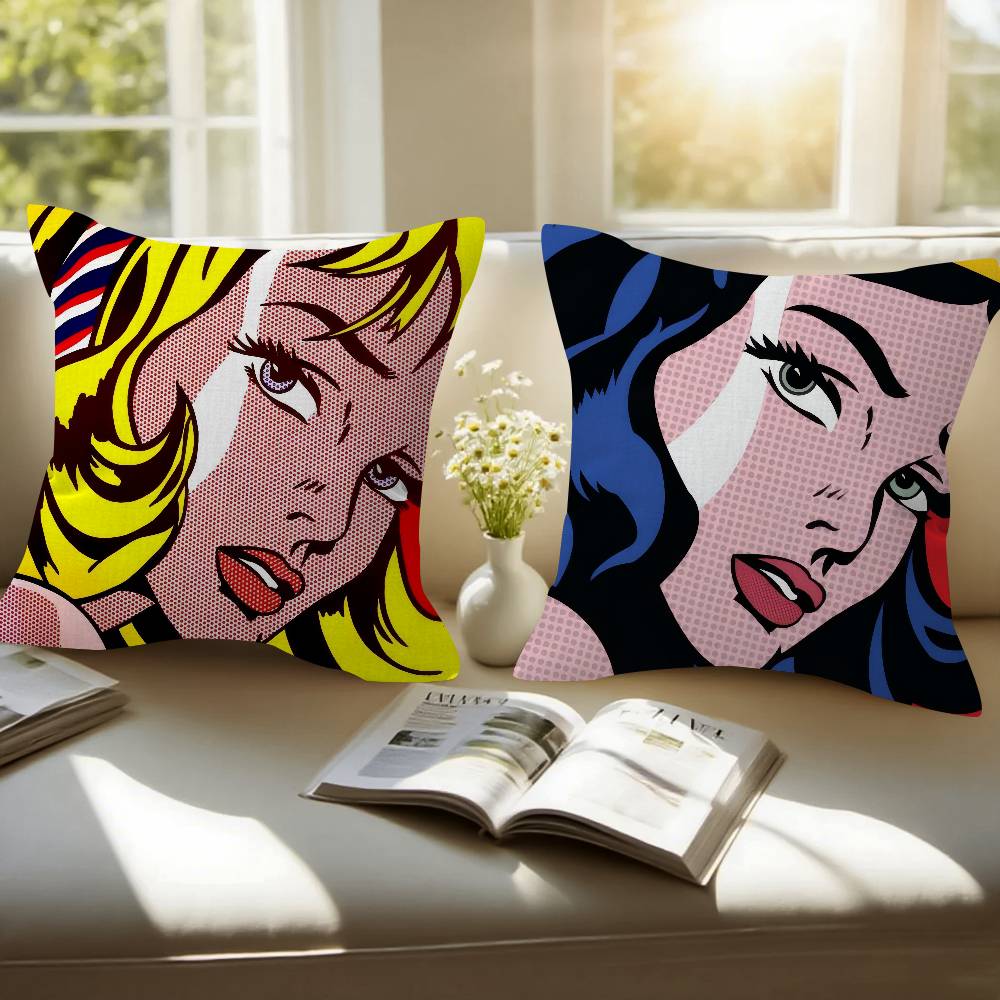 Roy Lichtenstein Pop Art Doublesided Printed pillow cover Short plush Suitable living rooms bedrooms sofas throw cushion cover