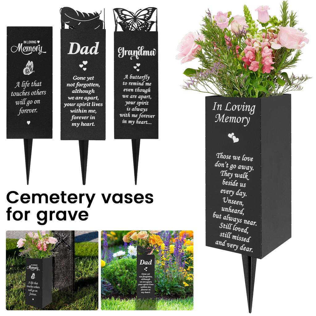 1 Pc Memorial Flower Holder Cemetery Vase with Spike Metal Flowers Holders Modern Plant Shelf for Grave Lawn Cemetery Decoration