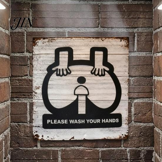 Vintage Metal Plaque Please Wash Your Hands Sign, Waterproof Rust-Proof Retro Bathroom American Country Style Decor Wall Decor, Distressed Art